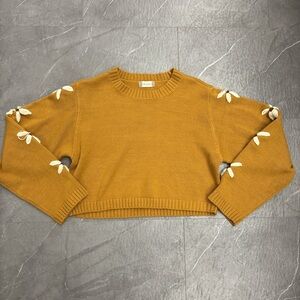 Altar'd State Mustard Sweater with Cream Floral Details